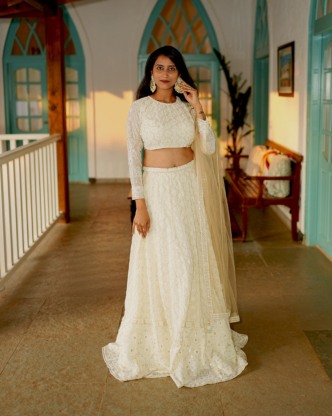 Off white Heavy embroidered lehenga set