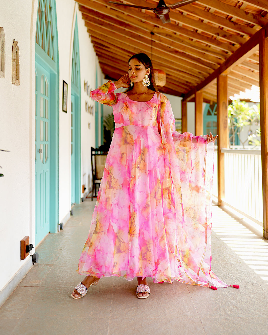 Baby Pink organza anarkali