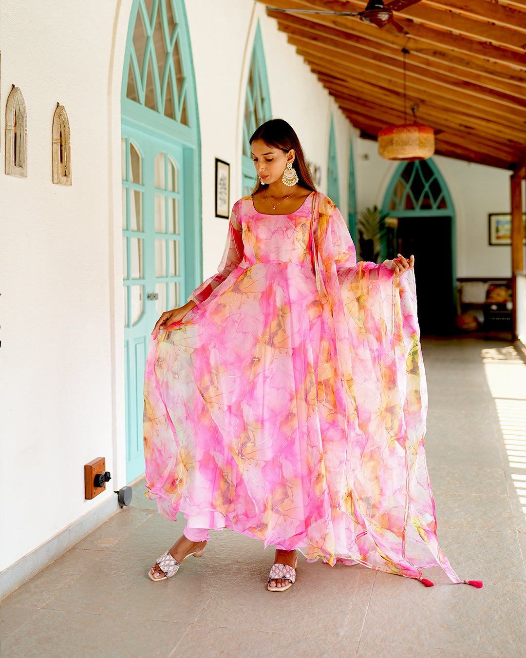 Baby Pink organza anarkali
