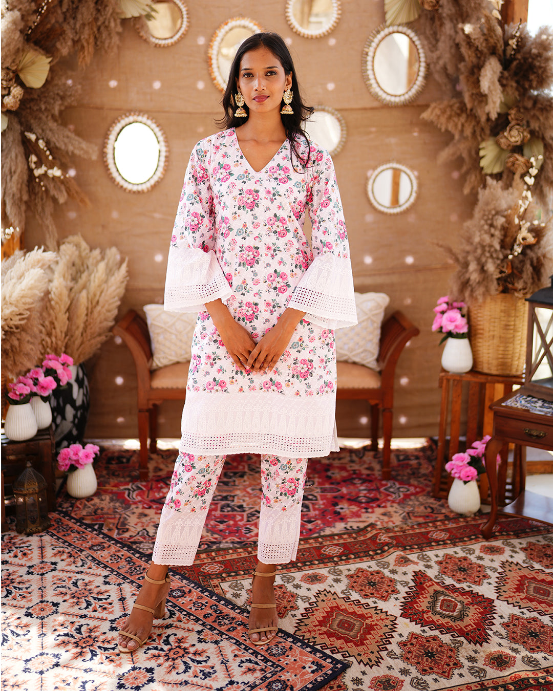 Powder Pink Cotton Sequence Thread work salwar suit