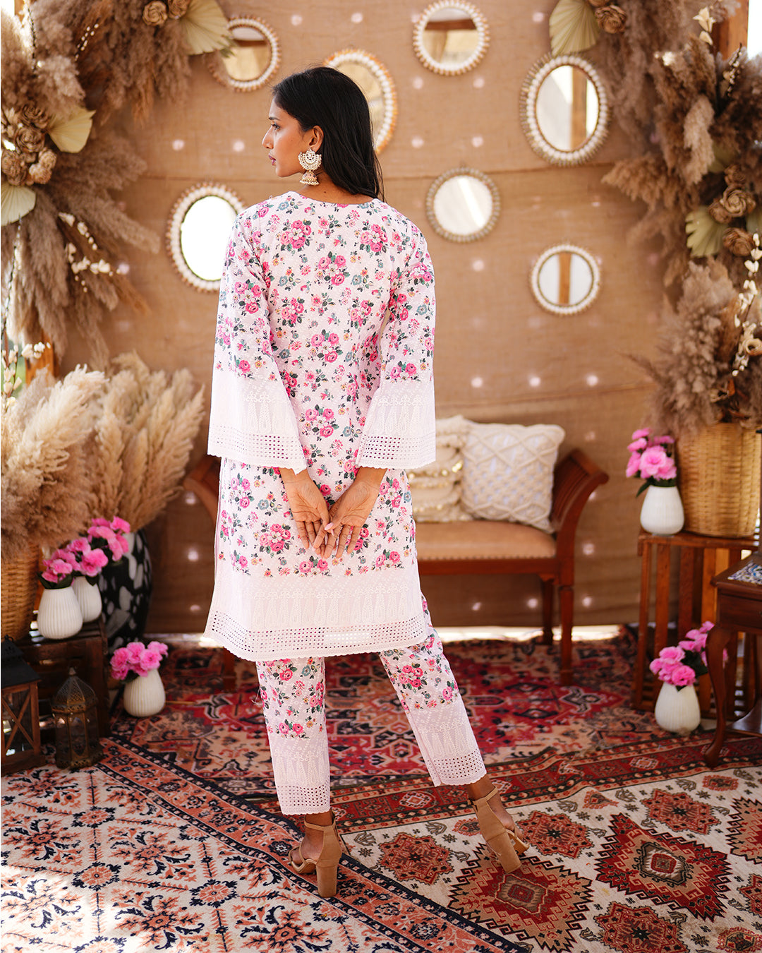 Powder Pink Cotton Sequence Thread work salwar suit