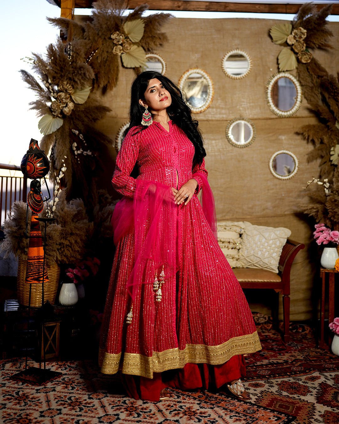 Fuchsia Pink  sharara suit set