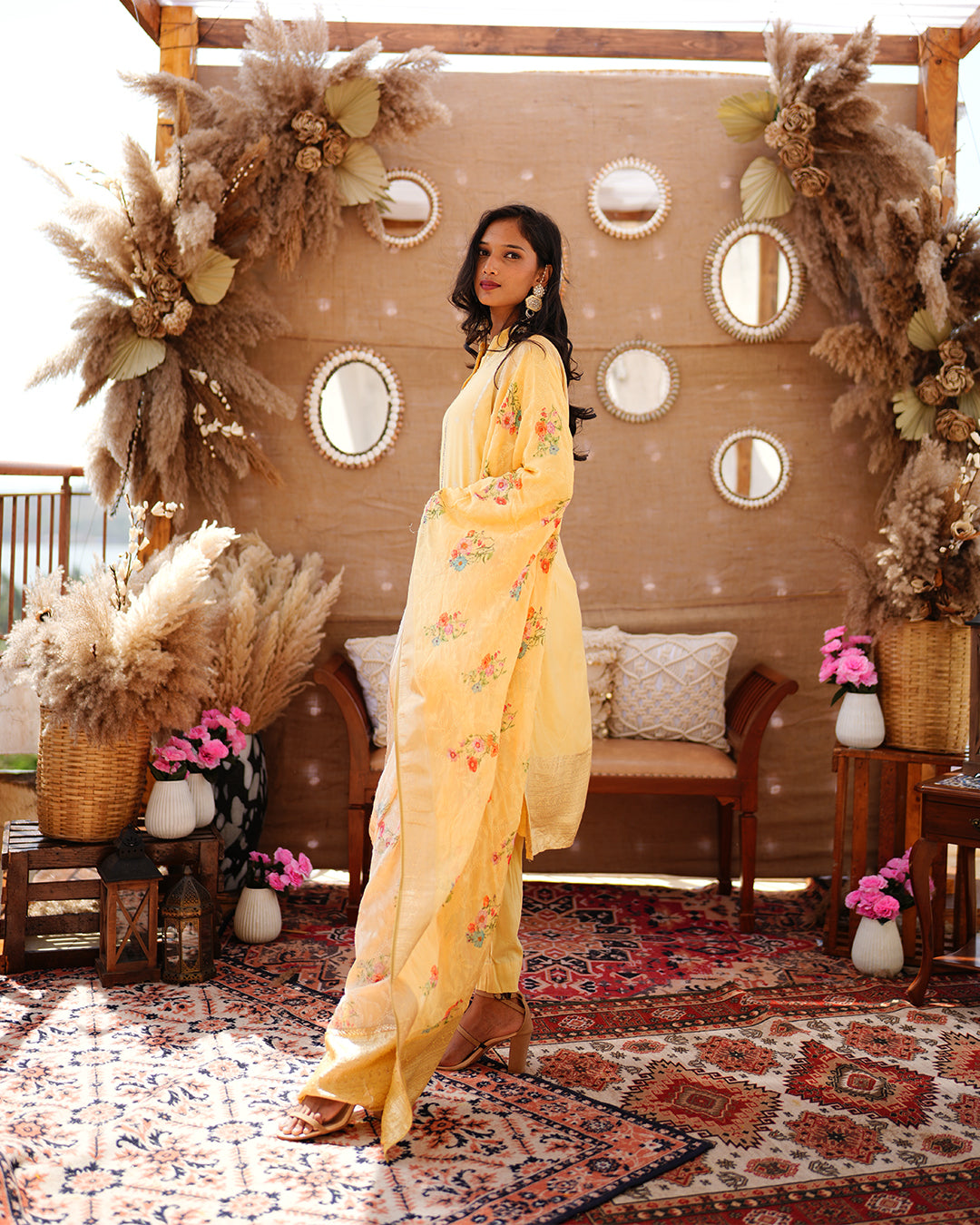 Metal yellow pure cotton silk weaving  salwar kameez set