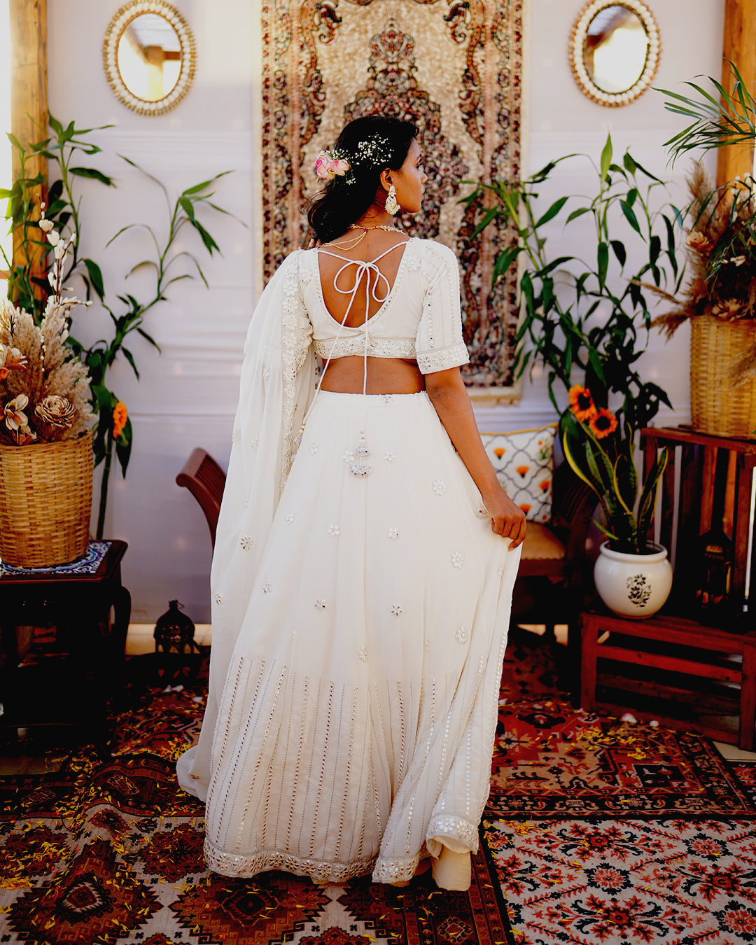 Oyster white Illusion Mirror cut work  Lehenga
