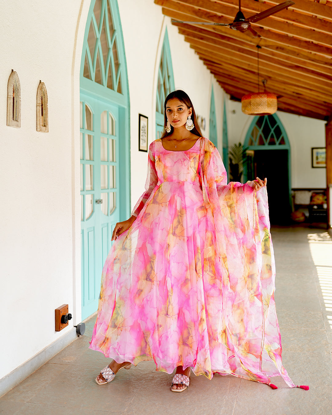 Baby Pink  organza anarkali