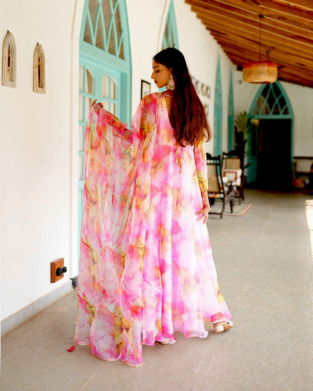 Baby Pink  organza anarkali