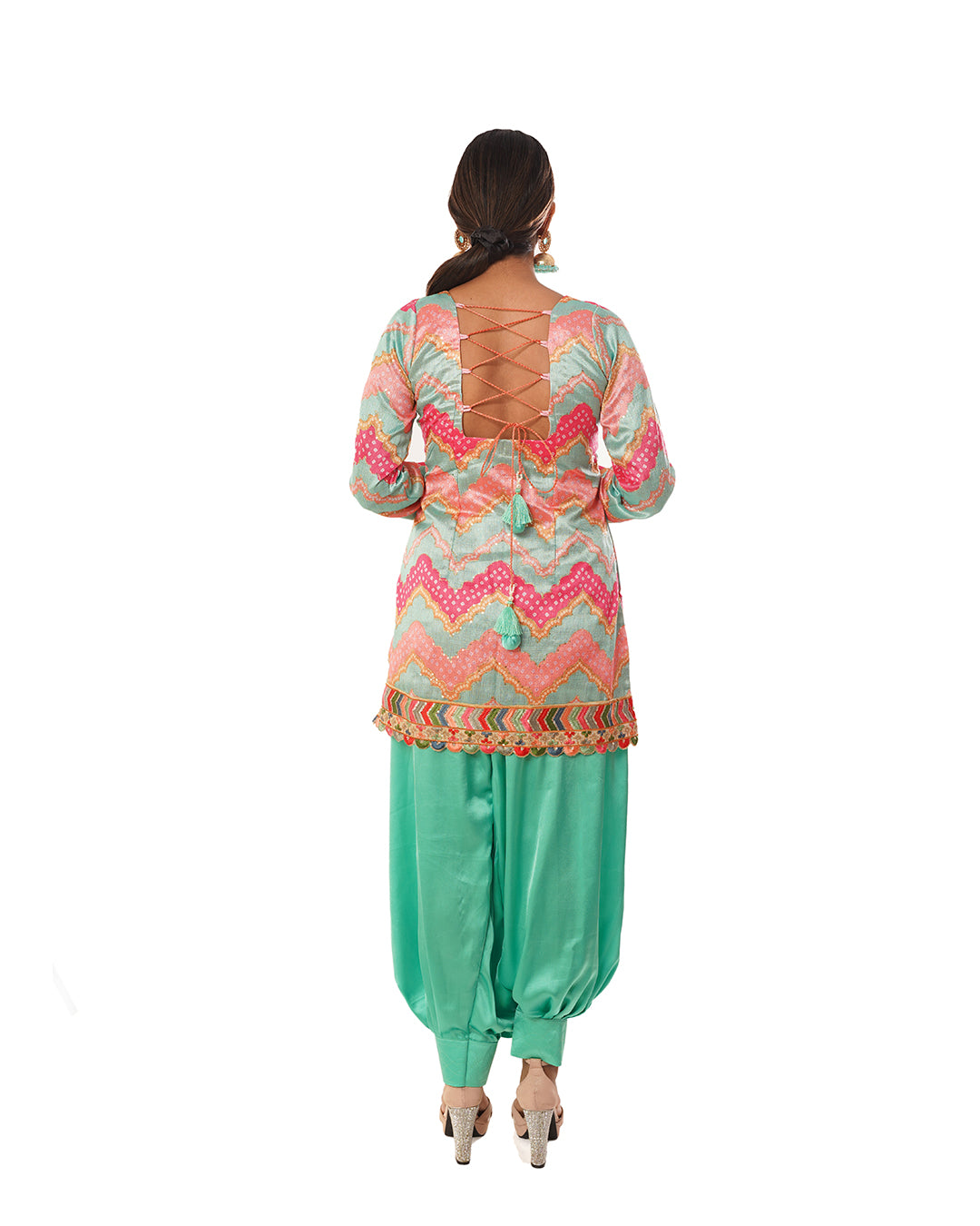 Mint Silk printed  Pathani salwar set